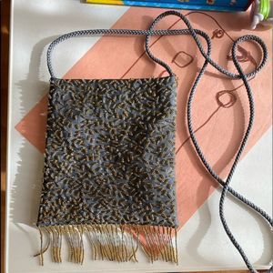 Grey Beaded Evening Purse